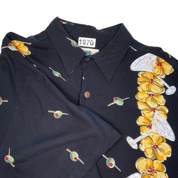 Kahala Men's Large Shirt Martini Print‎ 100% Rayon Hawaiian Short Sleeve Black - Picture 1 of 12